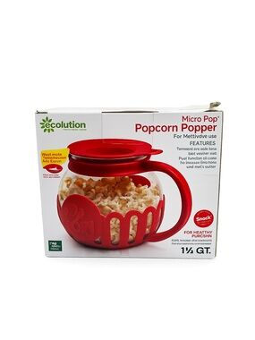 Ecolution Micro-Pop Microwave Popcorn Popper – 1.5 Qt Red Glass Popcorn Maker